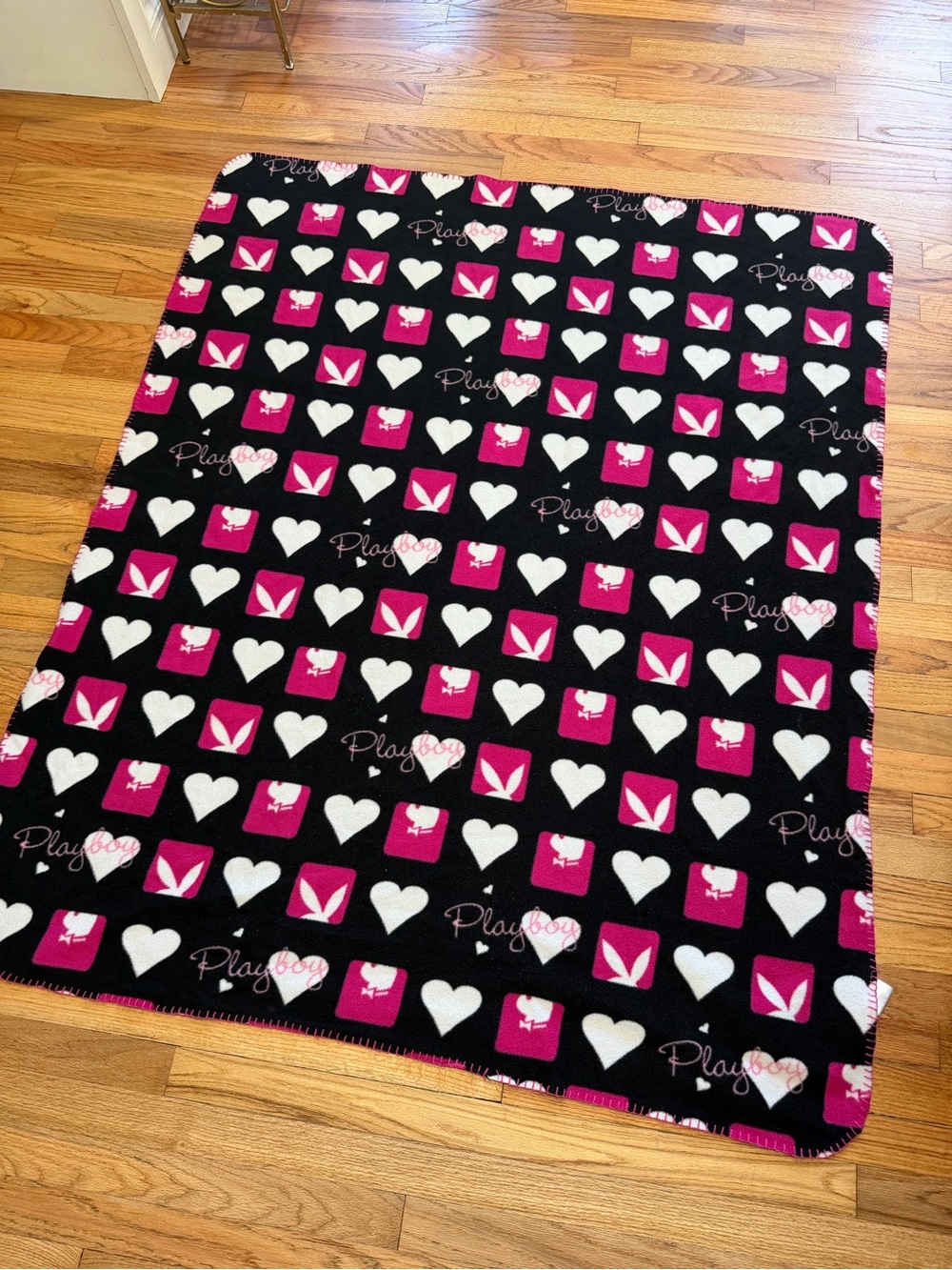 Playboy Bunny Black & Pink Heart Logo Throw Blanket 50x60